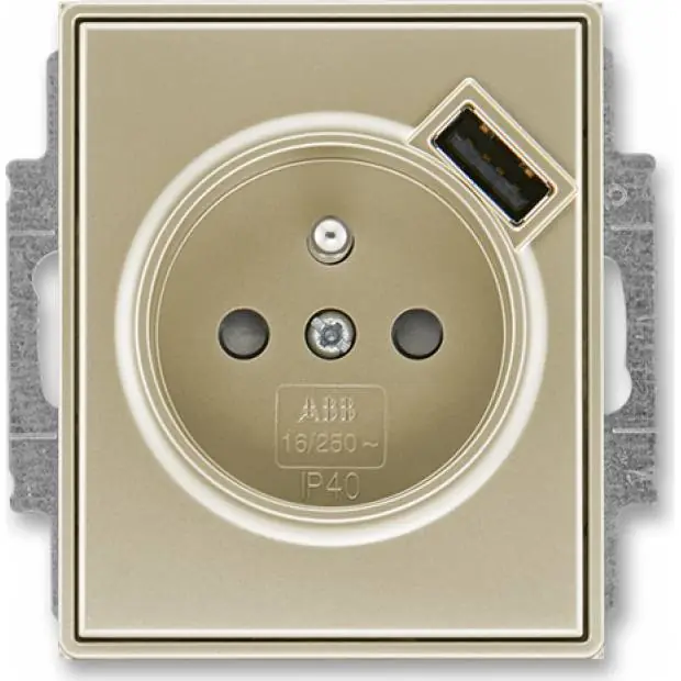 Cenově Výhodný ABB 5569E-A02357 33 Time Zásuvka 1násobná s kolíkem, s clonkami, s USB nabíjením