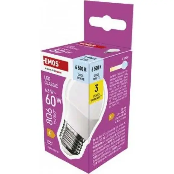Akce ZQ6E44 LED žárovka Classic Mini Globe / E27 / 6,5 W (60 W) / 806 lm / studená bílá EMOS