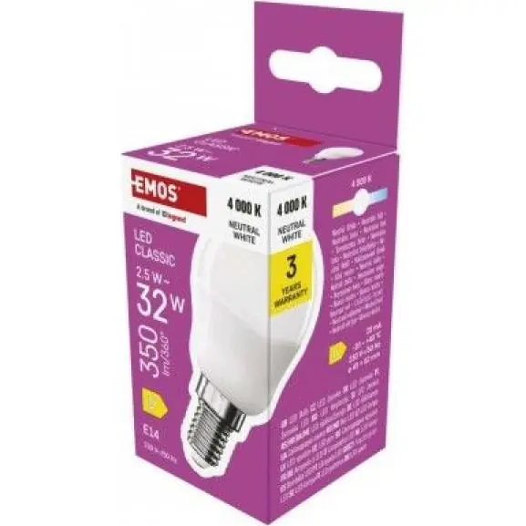 ZQ1D13 LED žárovka Classic Mini Globe / E14 / 2,5 W (32 W) / 350 lm / neutrální bílá EMOS Nakupujte Hned