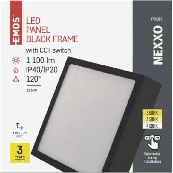 ZM6333 LED přisazené svítidlo NEXXO, čtvercové, černé,  12,5W, se změnou CCT EMOS Lighting Vrácení Zdarma