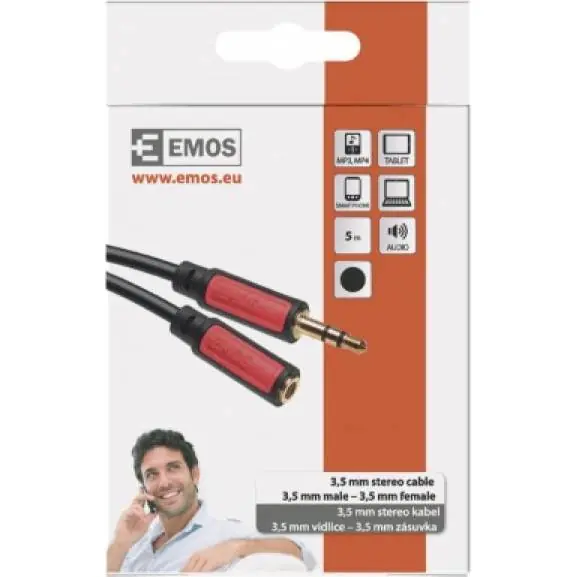 SM5105 JACK kabel 3,5mm stereo, vidlice - 3,5mm zásuvka 5m EMOS Nakupujte Hned