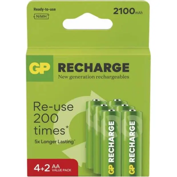 Nejprodávanější B27216 Nabíjecí baterie GP Recharge 2100 AA (HR6) 6ks GP