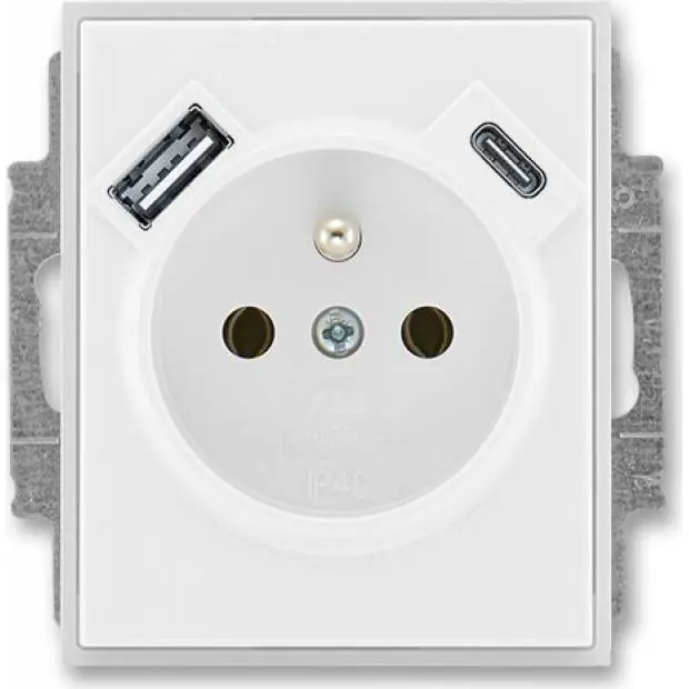 Cenová Bomba ABB 5569E-A32357 01 Zásuvka s kolíkem, s clonkami, USB-A/C bílá/ledová bílá