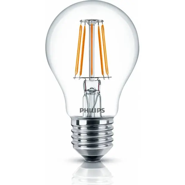 Nejprodávanější Čirá LED žárovka E27 Philips FILAMENT náhrada za klasický zdroj 40W, barva světla Žárovkové světlo