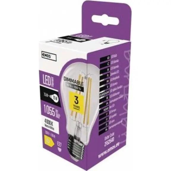 Nejprodávanější ZF5254D LED žárovka Filament A60 / E27 / 7,5W (75 W) / 1 055 lm / neutrální bílá EMOS