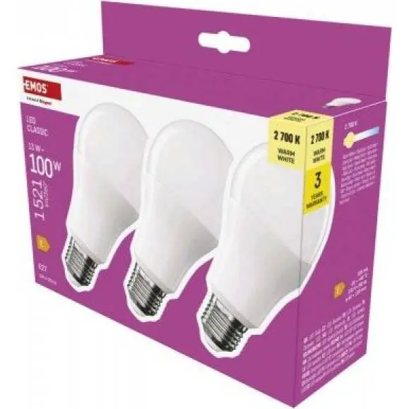ZQ5E61.3 LED žárovka Classic A60 / E27 / 13 W (100 W) / 1521 lm / teplá bílá EMOS Výprodej