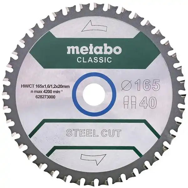 METABO Kotouč pily Classic Steel Cut ø 165 × 1,6 × 20 mm, Z40 ploché zuby Novinka