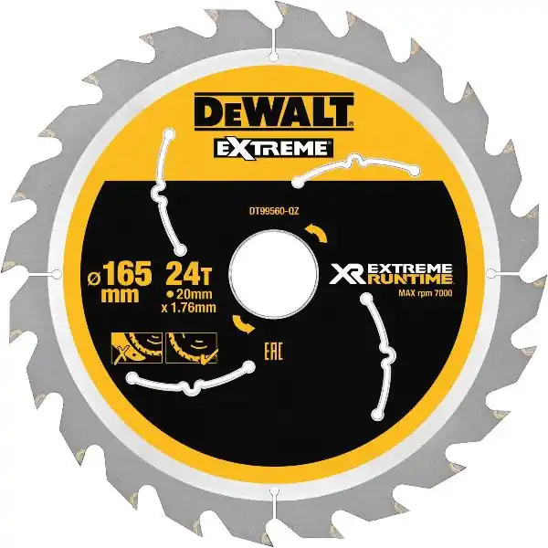 DEWALT pilový kotouč XR Extrem Runtime HM ø 165 x 1,76 x 20mm 24 zubů (WZ/FZ) Dokud Zásoby Vydrží