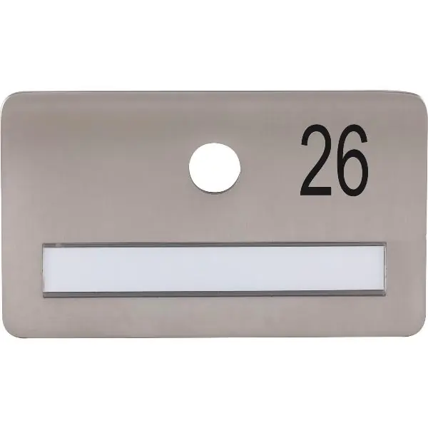 Originální SOLIDO dveřní jmenovka bez kukátka, otvor ø 14, nerez satinovaný, gravír. č. 26