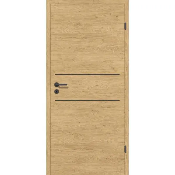 Sleva DONAU Soft dveře CPL Natura dub příčně, 2 lišty černé, plné levé 950/2030 mm